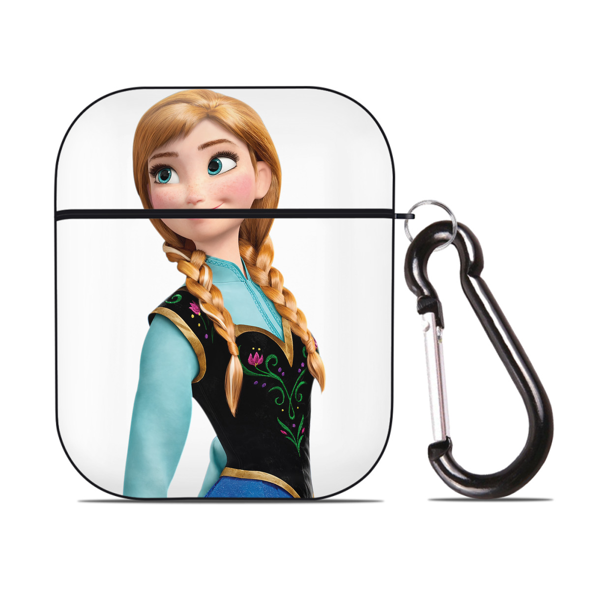 （画像用） アナと雪の女王 アンナ エルサ Frozen Anna Elsa AirPods 第2世代保護ケース ハードシェル ブラック 耐衝撃・防指紋・カラビナ付き