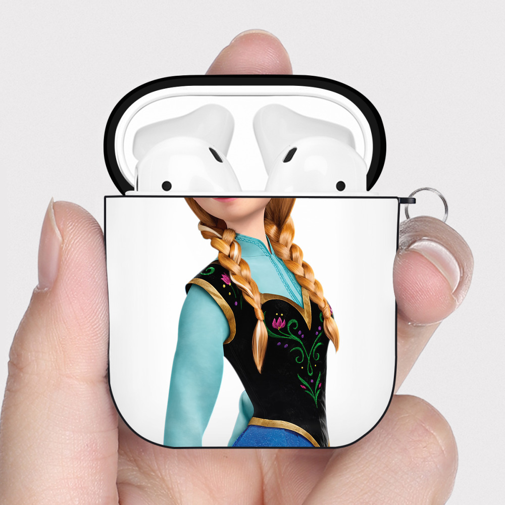 （画像用） アナと雪の女王 アンナ エルサ Frozen Anna Elsa AirPods 第2世代保護ケース ハードシェル ブラック 耐衝撃・防指紋・カラビナ付き