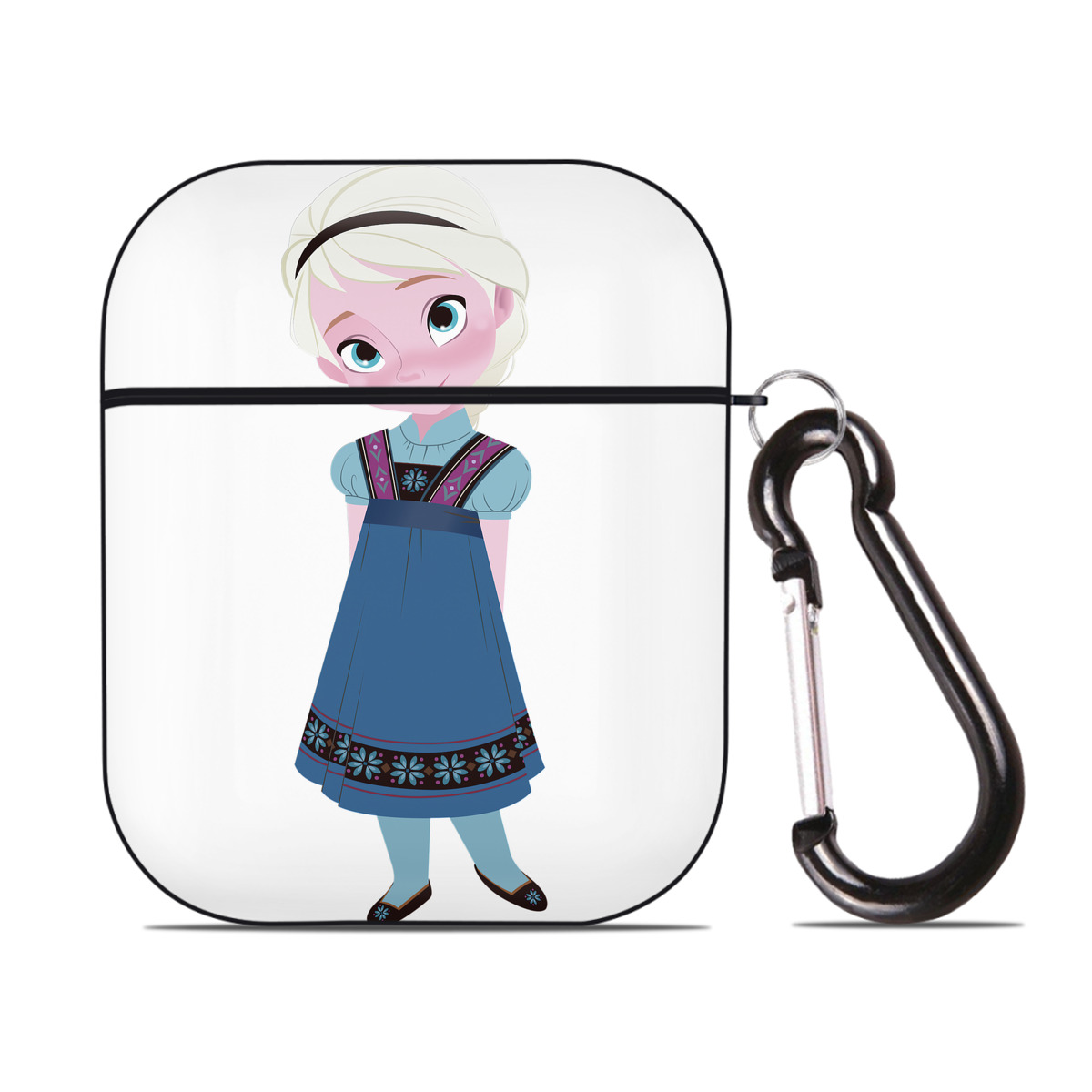（画像用） アナと雪の女王 アンナ エルサ Frozen Anna Elsa AirPods 第2世代保護ケース ハードシェル ブラック 耐衝撃・防指紋・カラビナ付き