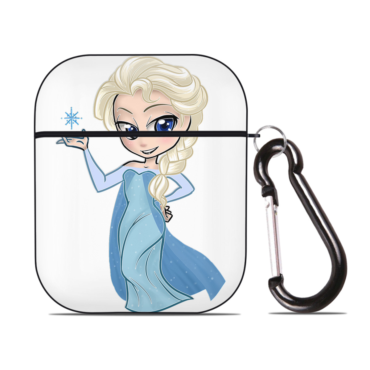 （画像用） アナと雪の女王 アンナ エルサ Frozen Anna Elsa AirPods 第2世代保護ケース ハードシェル ブラック 耐衝撃・防指紋・カラビナ付き