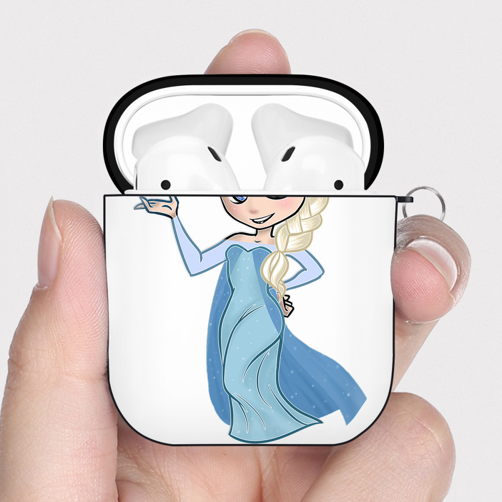 （画像用） アナと雪の女王 アンナ エルサ Frozen Anna Elsa AirPods 第2世代保護ケース ハードシェル ブラック 耐衝撃・防指紋・カラビナ付き