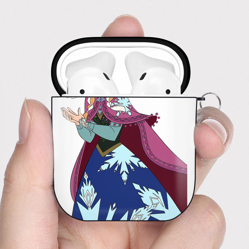 （画像用） アナと雪の女王 アンナ エルサ Frozen Anna Elsa AirPods 第2世代保護ケース ハードシェル ブラック 耐衝撃・防指紋・カラビナ付き