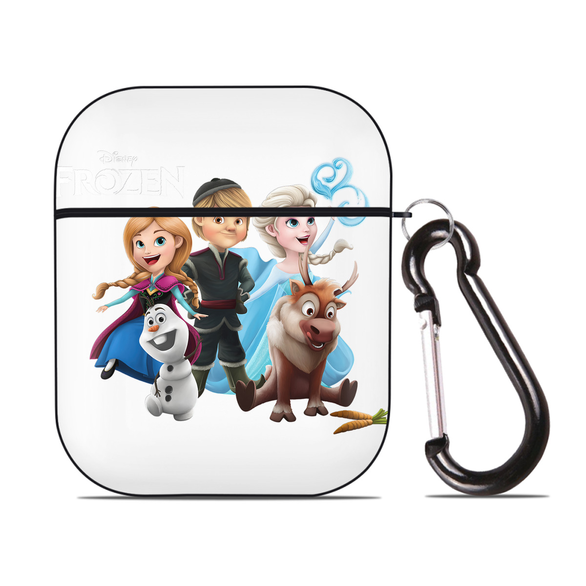 （画像用） アナと雪の女王 アンナ エルサ Frozen Anna Elsa AirPods 第2世代保護ケース ハードシェル ブラック 耐衝撃・防指紋・カラビナ付き