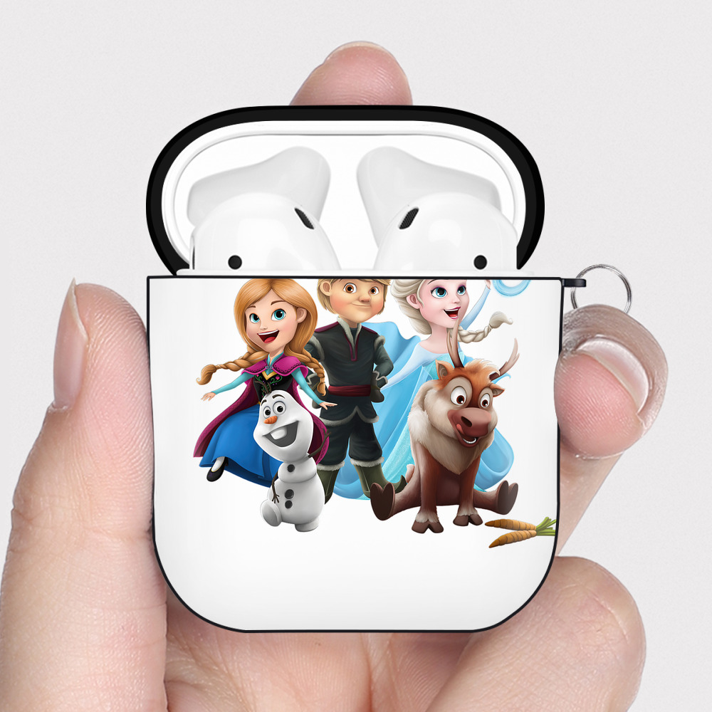（画像用） アナと雪の女王 アンナ エルサ Frozen Anna Elsa AirPods 第2世代保護ケース ハードシェル ブラック 耐衝撃・防指紋・カラビナ付き