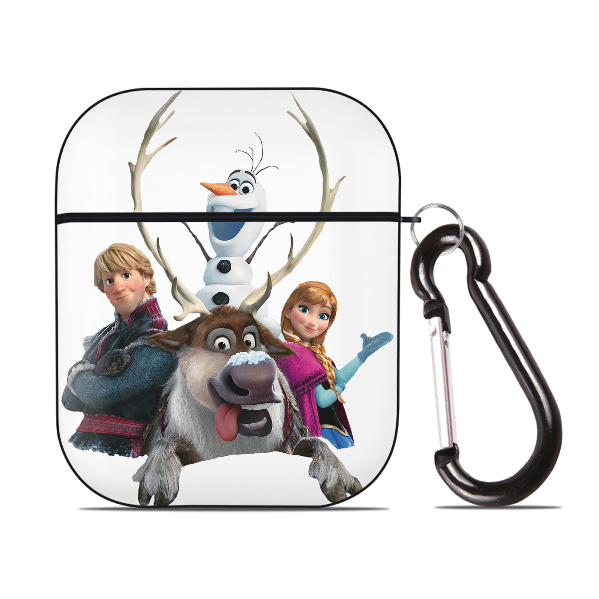 （画像用） アナと雪の女王 アンナ エルサ Frozen Anna Elsa AirPods 第2世代保護ケース ハードシェル ブラック 耐衝撃・防指紋・カラビナ付き