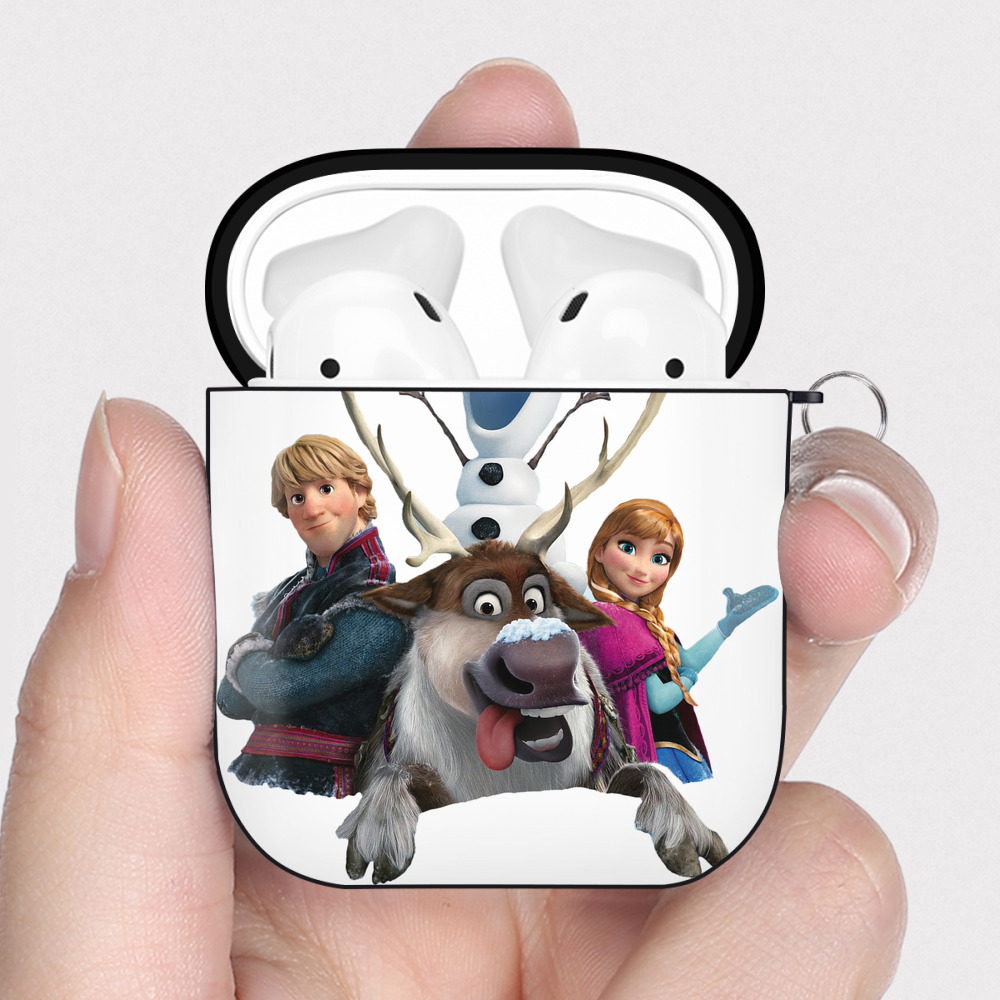 （画像用） アナと雪の女王 アンナ エルサ Frozen Anna Elsa AirPods 第2世代保護ケース ハードシェル ブラック 耐衝撃・防指紋・カラビナ付き