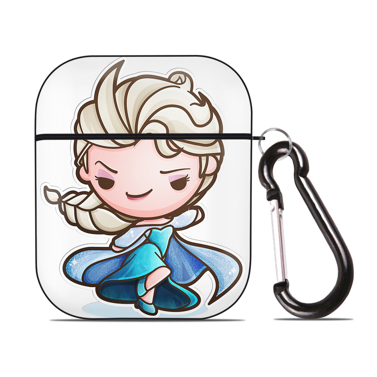 （画像用） アナと雪の女王 アンナ エルサ Frozen Anna Elsa AirPods 第2世代保護ケース ハードシェル ブラック 耐衝撃・防指紋・カラビナ付き