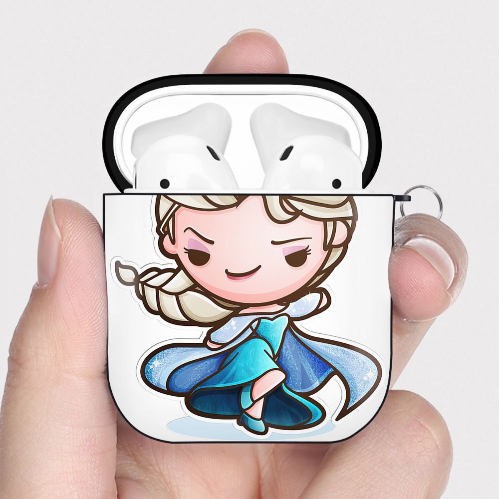 （画像用） アナと雪の女王 アンナ エルサ Frozen Anna Elsa AirPods 第2世代保護ケース ハードシェル ブラック 耐衝撃・防指紋・カラビナ付き