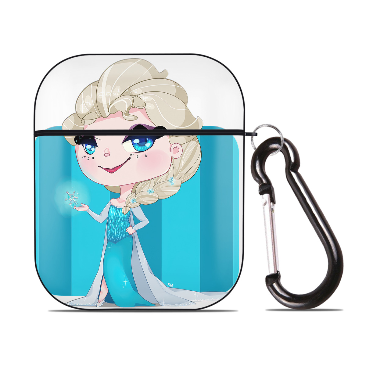 （画像用） アナと雪の女王 アンナ エルサ Frozen Anna Elsa AirPods 第2世代保護ケース ハードシェル ブラック 耐衝撃・防指紋・カラビナ付き