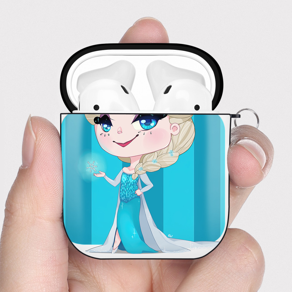 （画像用） アナと雪の女王 アンナ エルサ Frozen Anna Elsa AirPods 第2世代保護ケース ハードシェル ブラック 耐衝撃・防指紋・カラビナ付き