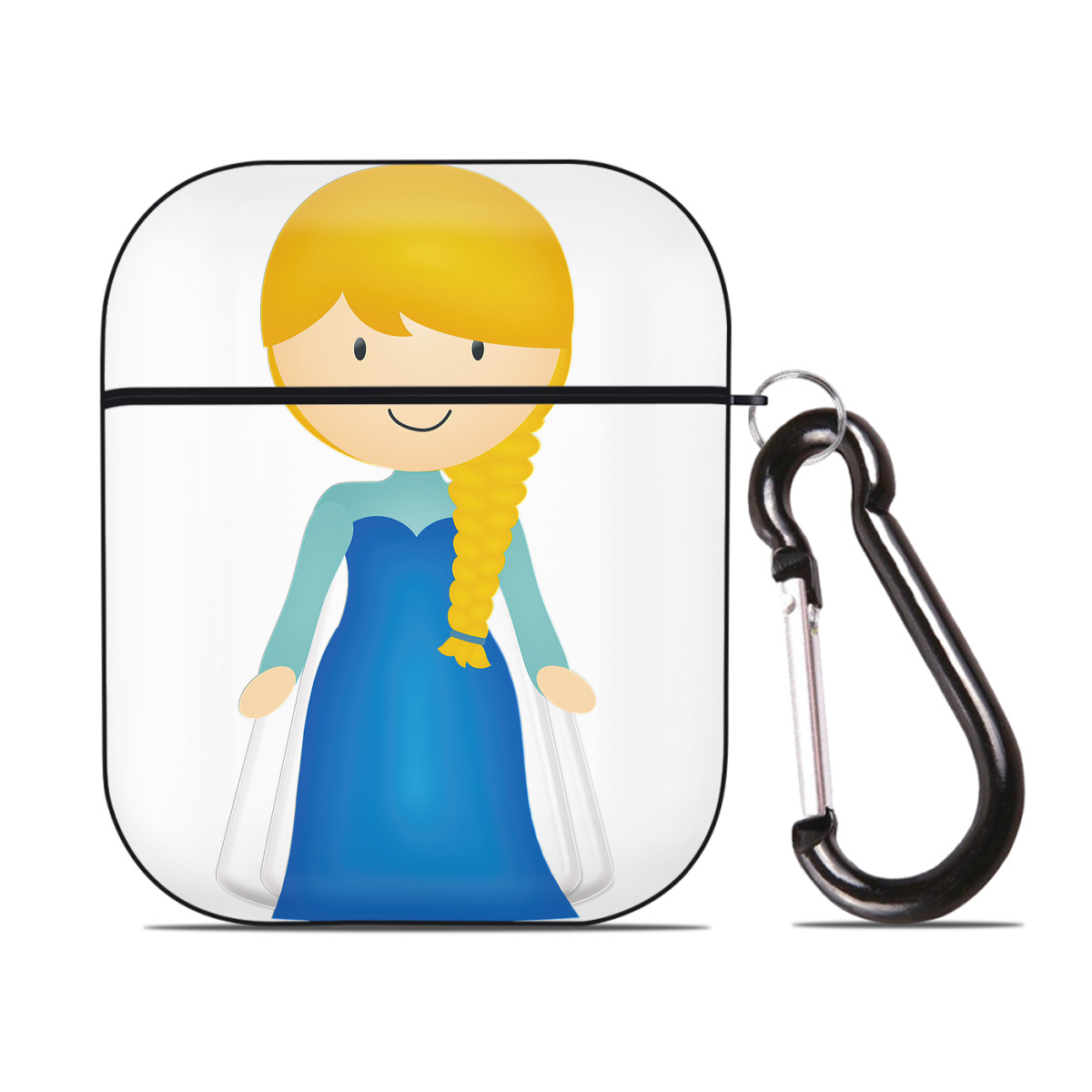 （画像用） アナと雪の女王 アンナ エルサ Frozen Anna Elsa AirPods 第2世代保護ケース ハードシェル ブラック 耐衝撃・防指紋・カラビナ付き