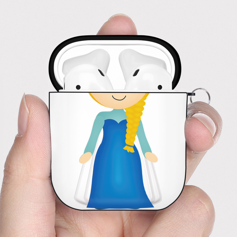 （画像用） アナと雪の女王 アンナ エルサ Frozen Anna Elsa AirPods 第2世代保護ケース ハードシェル ブラック 耐衝撃・防指紋・カラビナ付き