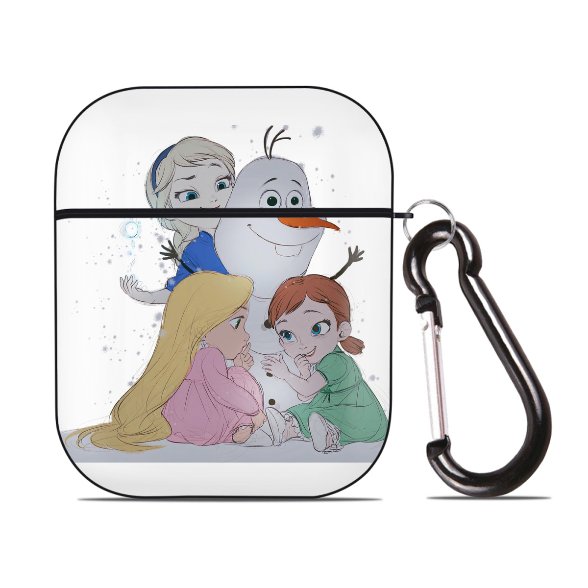 （画像用） アナと雪の女王 アンナ エルサ Frozen Anna Elsa AirPods 第2世代保護ケース ハードシェル ブラック 耐衝撃・防指紋・カラビナ付き