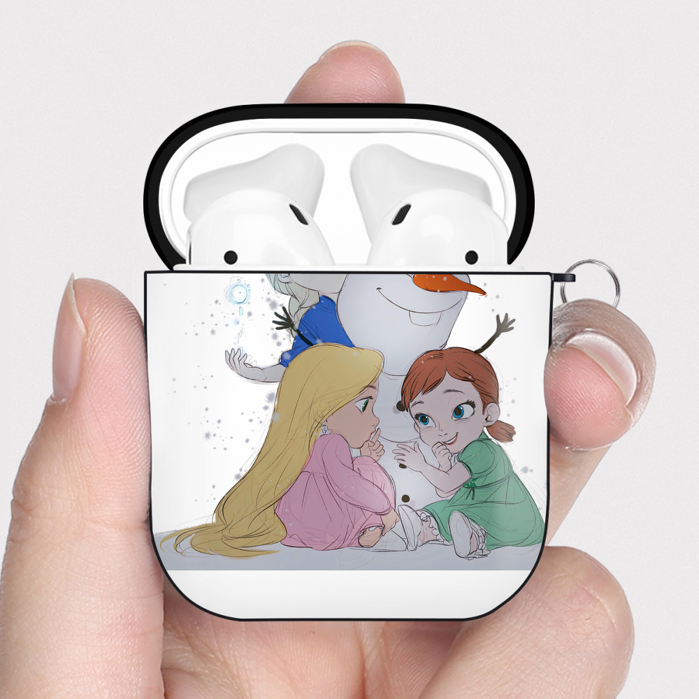 （画像用） アナと雪の女王 アンナ エルサ Frozen Anna Elsa AirPods 第2世代保護ケース ハードシェル ブラック 耐衝撃・防指紋・カラビナ付き