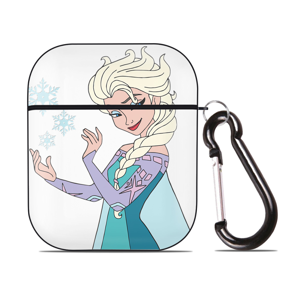 （画像用） アナと雪の女王 アンナ エルサ Frozen Anna Elsa AirPods 第2世代保護ケース ハードシェル ブラック 耐衝撃・防指紋・カラビナ付き
