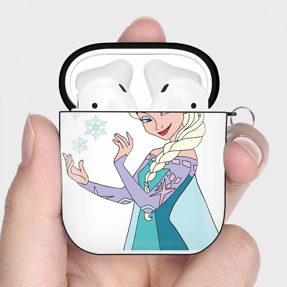 （画像用） アナと雪の女王 アンナ エルサ Frozen Anna Elsa AirPods 第2世代保護ケース ハードシェル ブラック 耐衝撃・防指紋・カラビナ付き