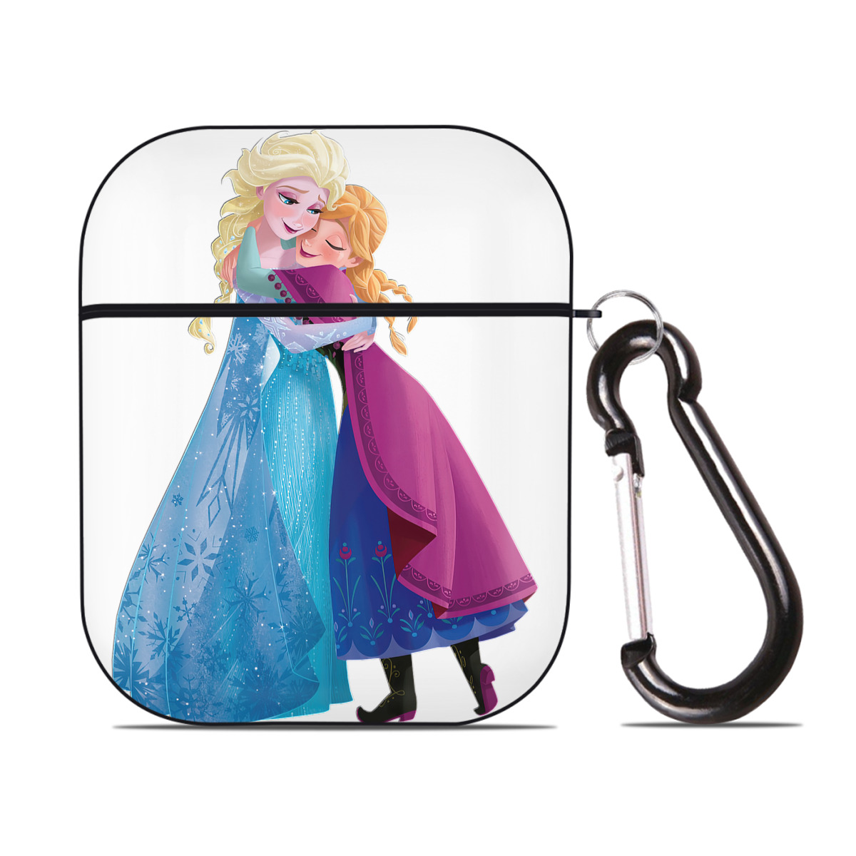 （画像用） アナと雪の女王 アンナ エルサ Frozen Anna Elsa AirPods 第2世代保護ケース ハードシェル ブラック 耐衝撃・防指紋・カラビナ付き