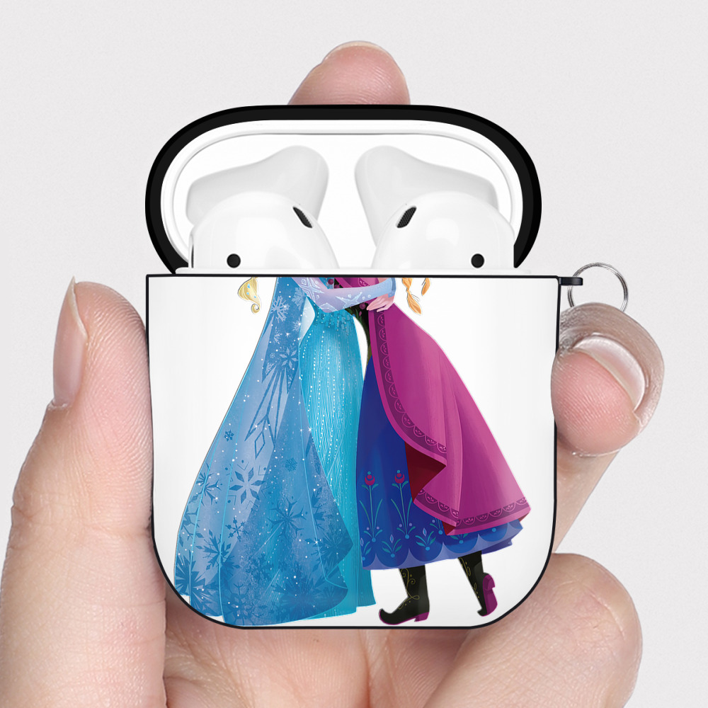 （画像用） アナと雪の女王 アンナ エルサ Frozen Anna Elsa AirPods 第2世代保護ケース ハードシェル ブラック 耐衝撃・防指紋・カラビナ付き