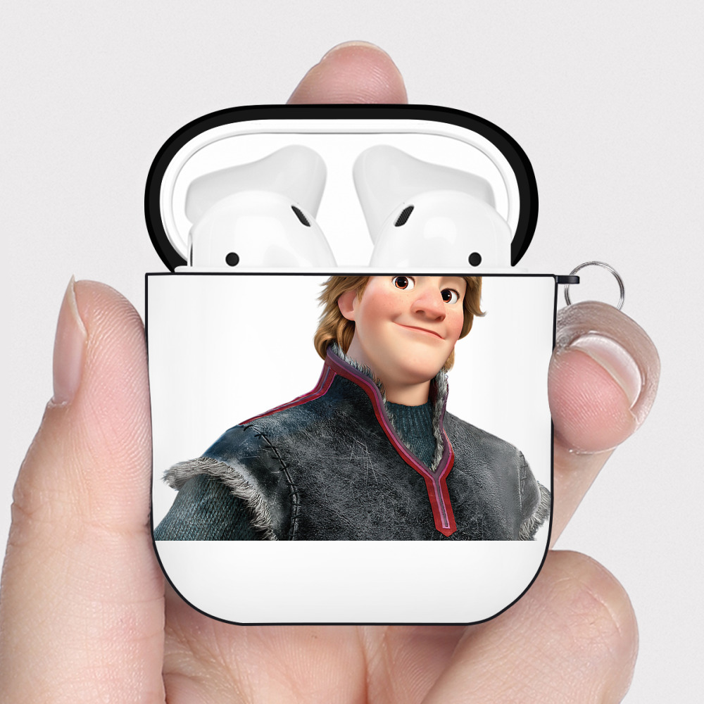 （画像用） アナと雪の女王 アンナ エルサ Frozen Anna Elsa AirPods 第2世代保護ケース ハードシェル ブラック 耐衝撃・防指紋・カラビナ付き