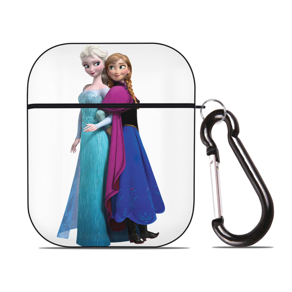（画像用） アナと雪の女王 アンナ エルサ Frozen Anna Elsa AirPods 第2世代保護ケース ハードシェル ブラック 耐衝撃・防指紋・カラビナ付き