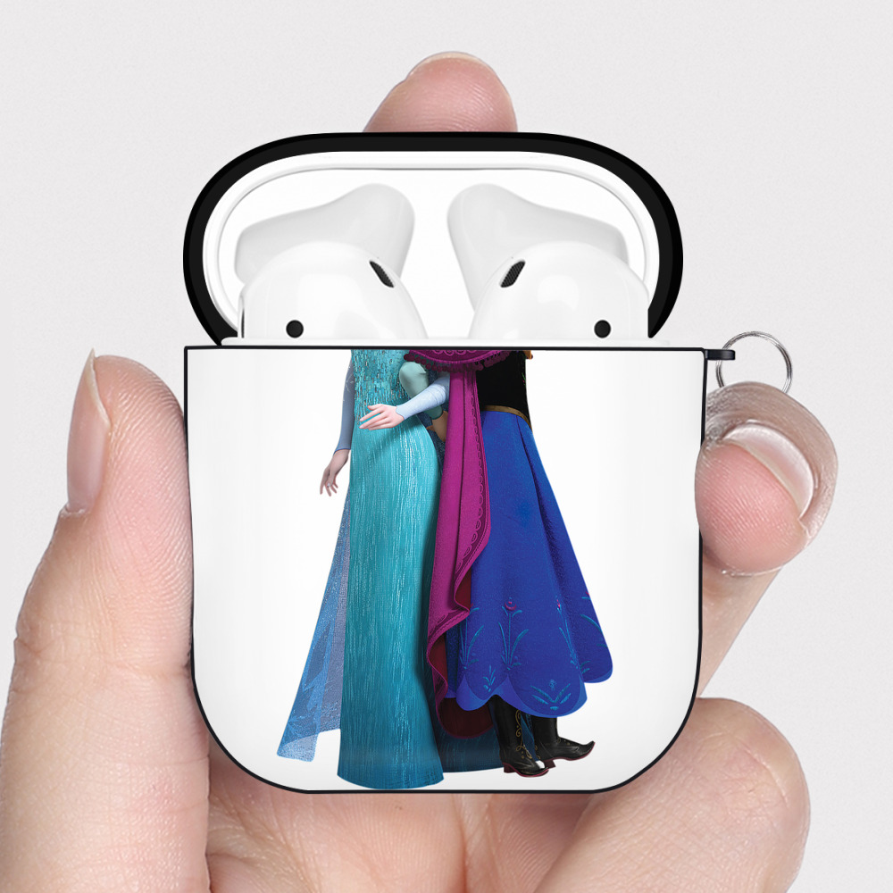（画像用） アナと雪の女王 アンナ エルサ Frozen Anna Elsa AirPods 第2世代保護ケース ハードシェル ブラック 耐衝撃・防指紋・カラビナ付き