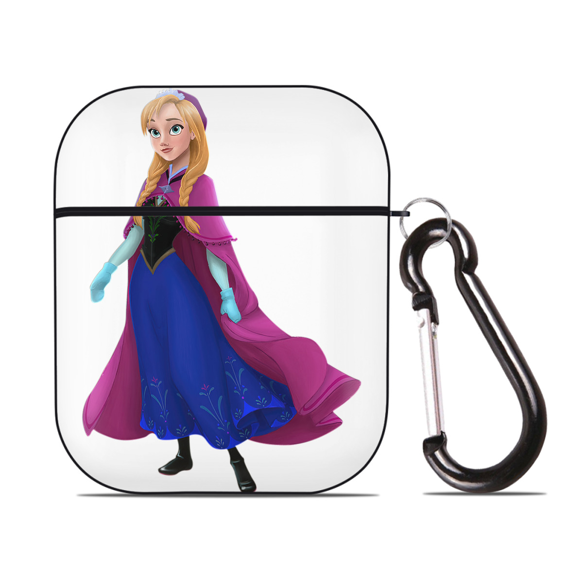 （画像用） アナと雪の女王 アンナ エルサ Frozen Anna Elsa AirPods 第2世代保護ケース ハードシェル ブラック 耐衝撃・防指紋・カラビナ付き