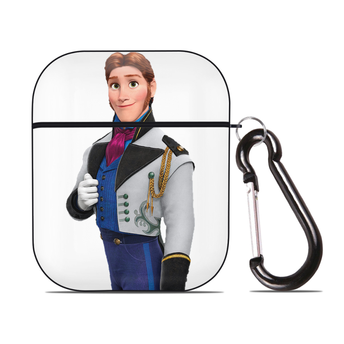 （画像用） アナと雪の女王 アンナ エルサ Frozen Anna Elsa AirPods 第2世代保護ケース ハードシェル ブラック 耐衝撃・防指紋・カラビナ付き