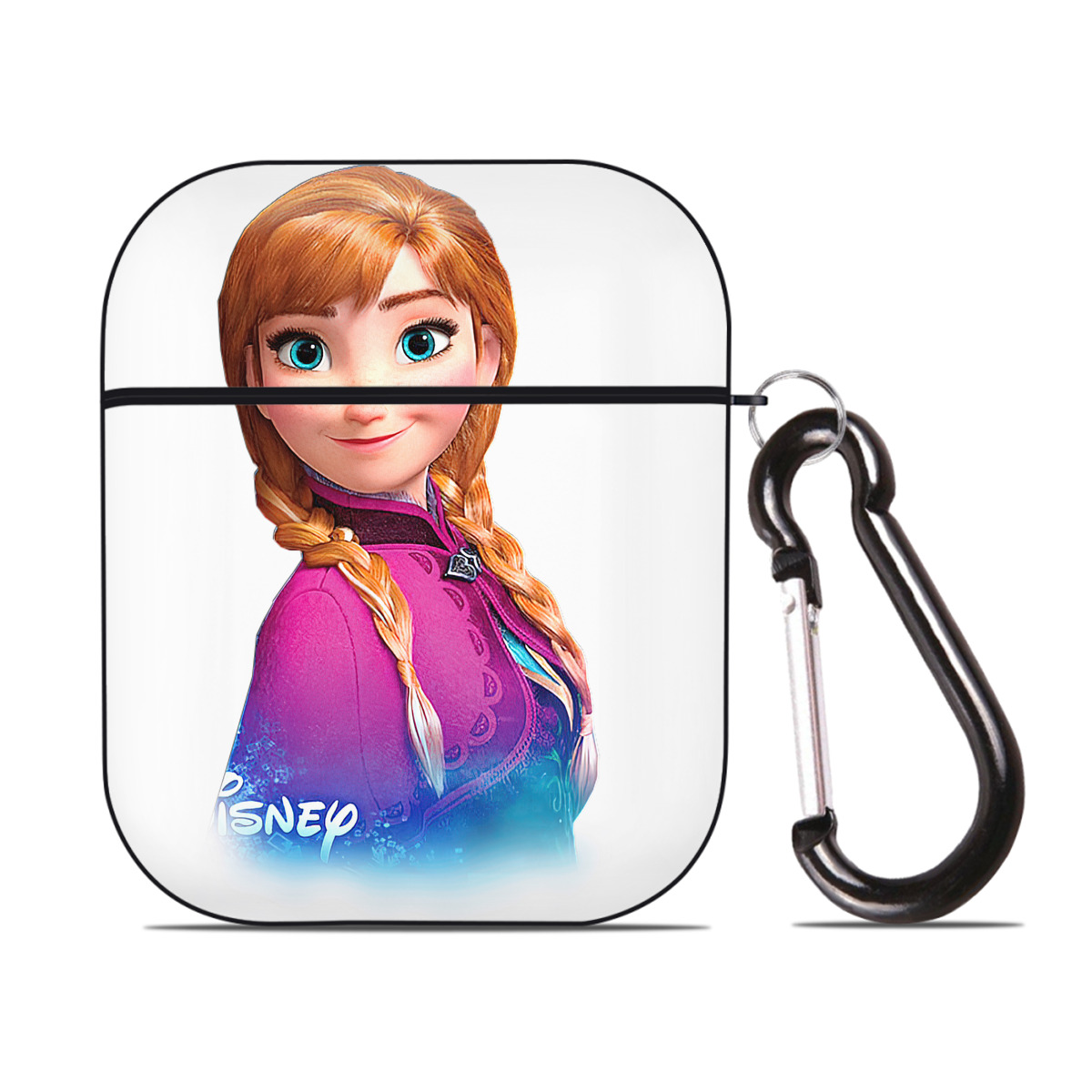 （画像用） アナと雪の女王 アンナ エルサ Frozen Anna Elsa AirPods 第2世代保護ケース ハードシェル ブラック 耐衝撃・防指紋・カラビナ付き
