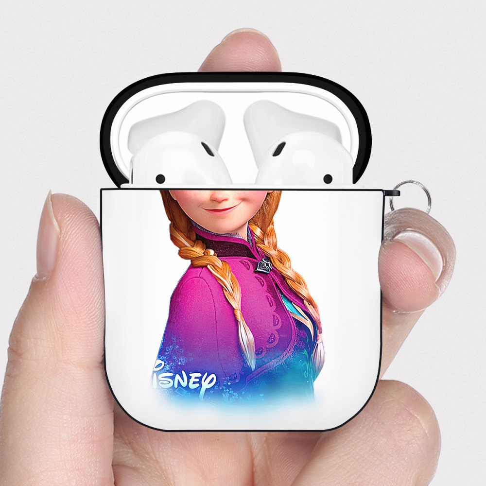 （画像用） アナと雪の女王 アンナ エルサ Frozen Anna Elsa AirPods 第2世代保護ケース ハードシェル ブラック 耐衝撃・防指紋・カラビナ付き