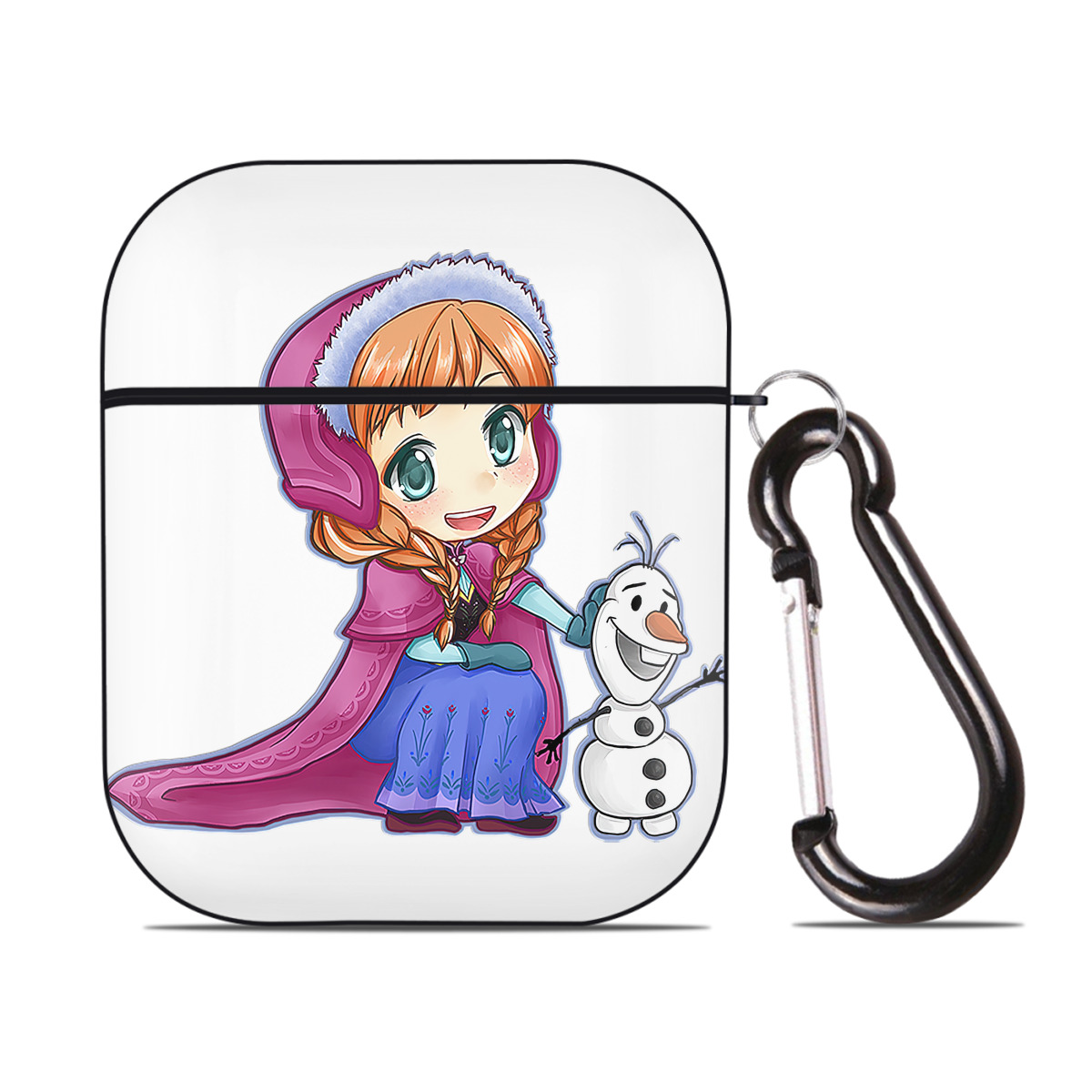 （画像用） アナと雪の女王 アンナ エルサ Frozen Anna Elsa AirPods 第2世代保護ケース ハードシェル ブラック 耐衝撃・防指紋・カラビナ付き