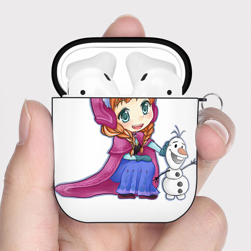 （画像用） アナと雪の女王 アンナ エルサ Frozen Anna Elsa AirPods 第2世代保護ケース ハードシェル ブラック 耐衝撃・防指紋・カラビナ付き