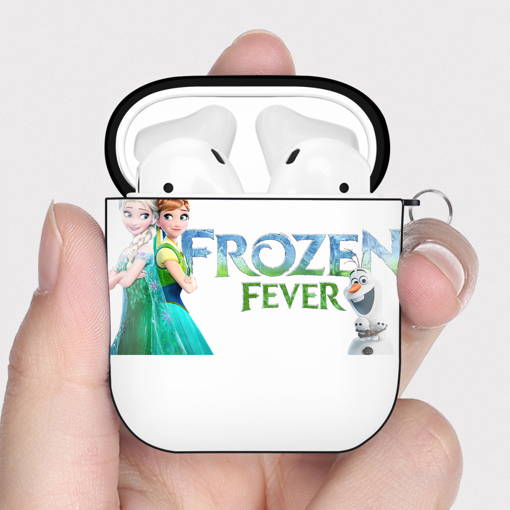 （画像用） アナと雪の女王 アンナ エルサ Frozen Anna Elsa AirPods 第2世代保護ケース ハードシェル ブラック 耐衝撃・防指紋・カラビナ付き