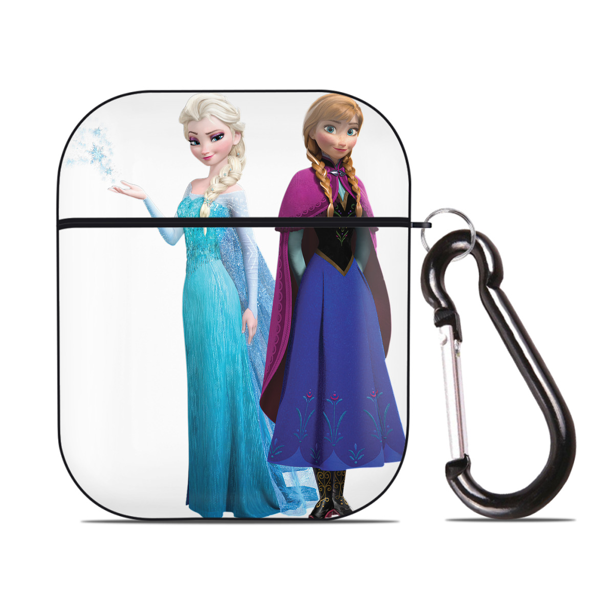 （画像用） アナと雪の女王 アンナ エルサ Frozen Anna Elsa AirPods 第2世代保護ケース ハードシェル ブラック 耐衝撃・防指紋・カラビナ付き