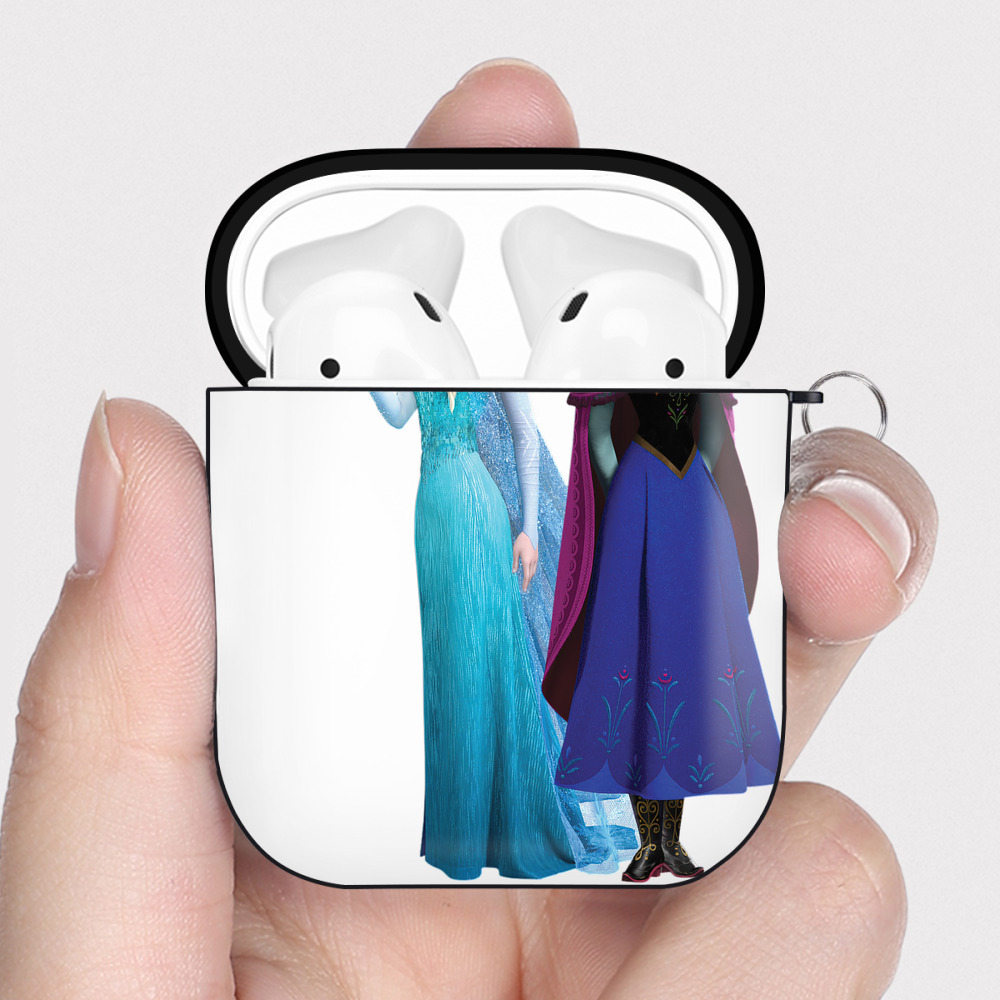 （画像用） アナと雪の女王 アンナ エルサ Frozen Anna Elsa AirPods 第2世代保護ケース ハードシェル ブラック 耐衝撃・防指紋・カラビナ付き