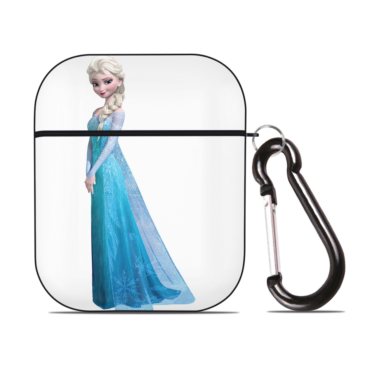 （画像用） アナと雪の女王 アンナ エルサ Frozen Anna Elsa AirPods 第2世代保護ケース ハードシェル ブラック 耐衝撃・防指紋・カラビナ付き