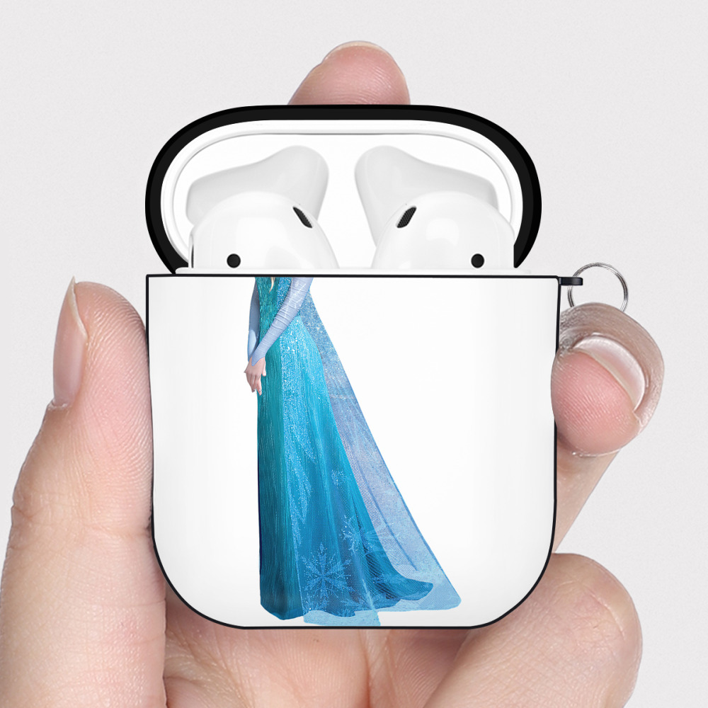 （画像用） アナと雪の女王 アンナ エルサ Frozen Anna Elsa AirPods 第2世代保護ケース ハードシェル ブラック 耐衝撃・防指紋・カラビナ付き