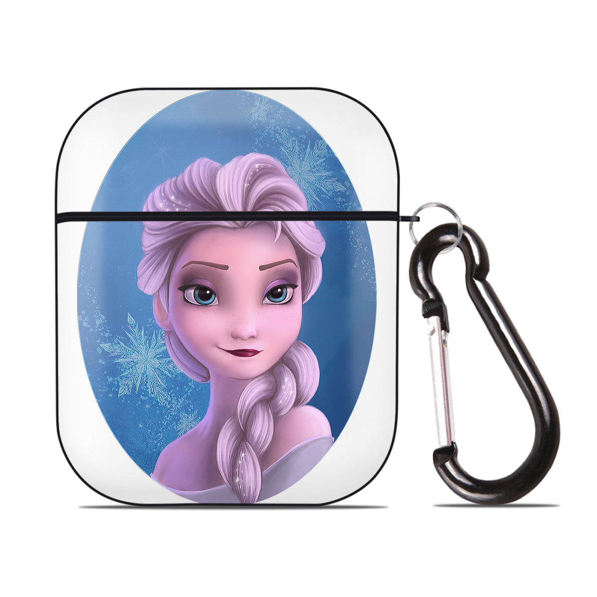 （画像用） アナと雪の女王 アンナ エルサ Frozen Anna Elsa AirPods 第2世代保護ケース ハードシェル ブラック 耐衝撃・防指紋・カラビナ付き