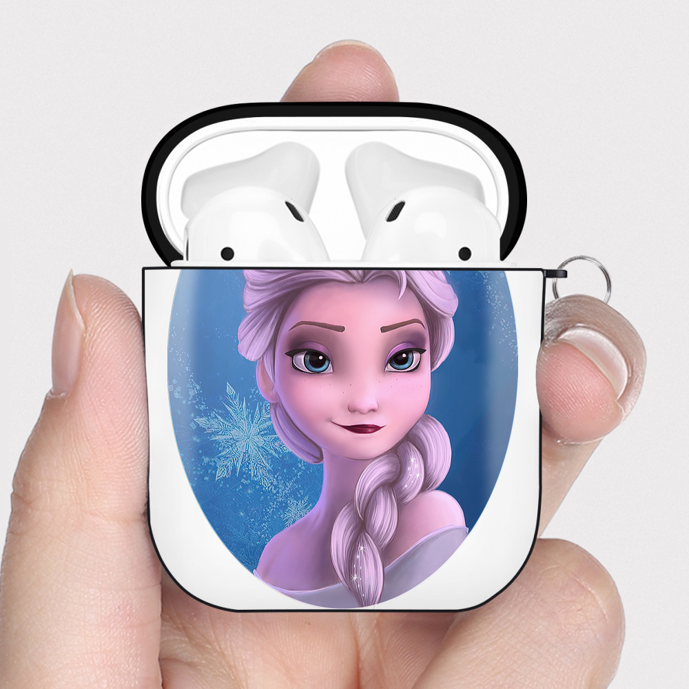 （画像用） アナと雪の女王 アンナ エルサ Frozen Anna Elsa AirPods 第2世代保護ケース ハードシェル ブラック 耐衝撃・防指紋・カラビナ付き