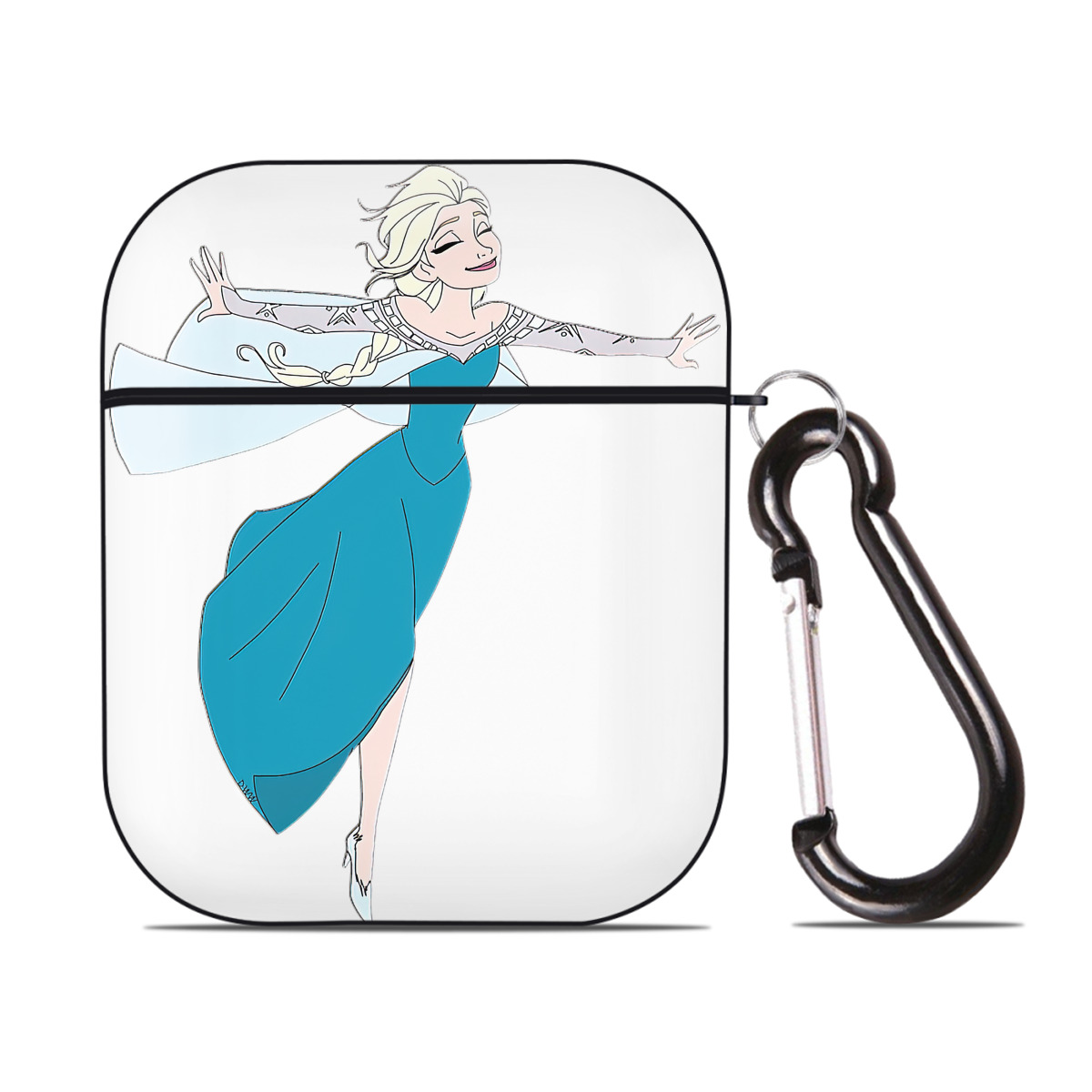 （画像用） アナと雪の女王 アンナ エルサ Frozen Anna Elsa AirPods 第2世代保護ケース ハードシェル ブラック 耐衝撃・防指紋・カラビナ付き