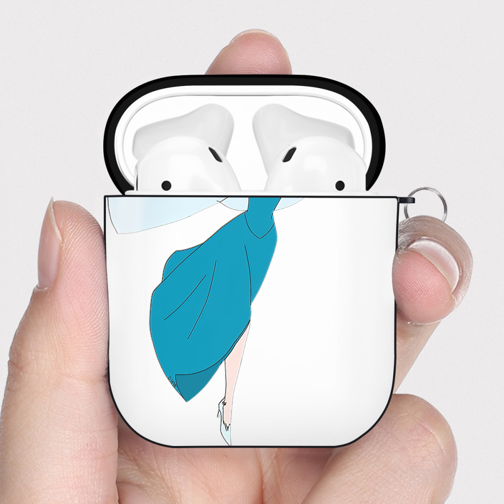 （画像用） アナと雪の女王 アンナ エルサ Frozen Anna Elsa AirPods 第2世代保護ケース ハードシェル ブラック 耐衝撃・防指紋・カラビナ付き