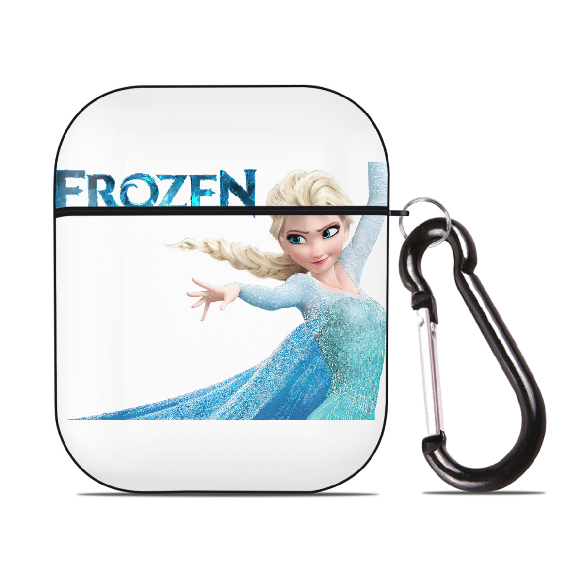 （画像用） アナと雪の女王 アンナ エルサ Frozen Anna Elsa AirPods 第2世代保護ケース ハードシェル ブラック 耐衝撃・防指紋・カラビナ付き