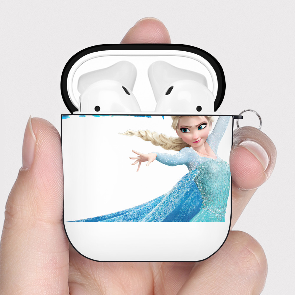 （画像用） アナと雪の女王 アンナ エルサ Frozen Anna Elsa AirPods 第2世代保護ケース ハードシェル ブラック 耐衝撃・防指紋・カラビナ付き