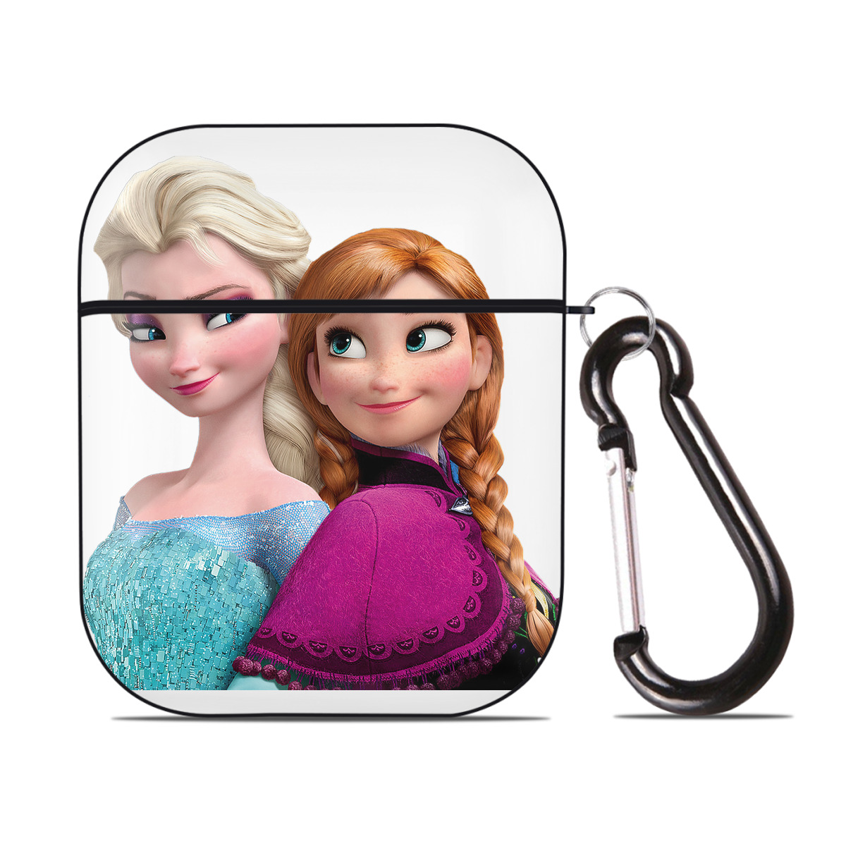 （画像用） アナと雪の女王 アンナ エルサ Frozen Anna Elsa AirPods 第2世代保護ケース ハードシェル ブラック 耐衝撃・防指紋・カラビナ付き