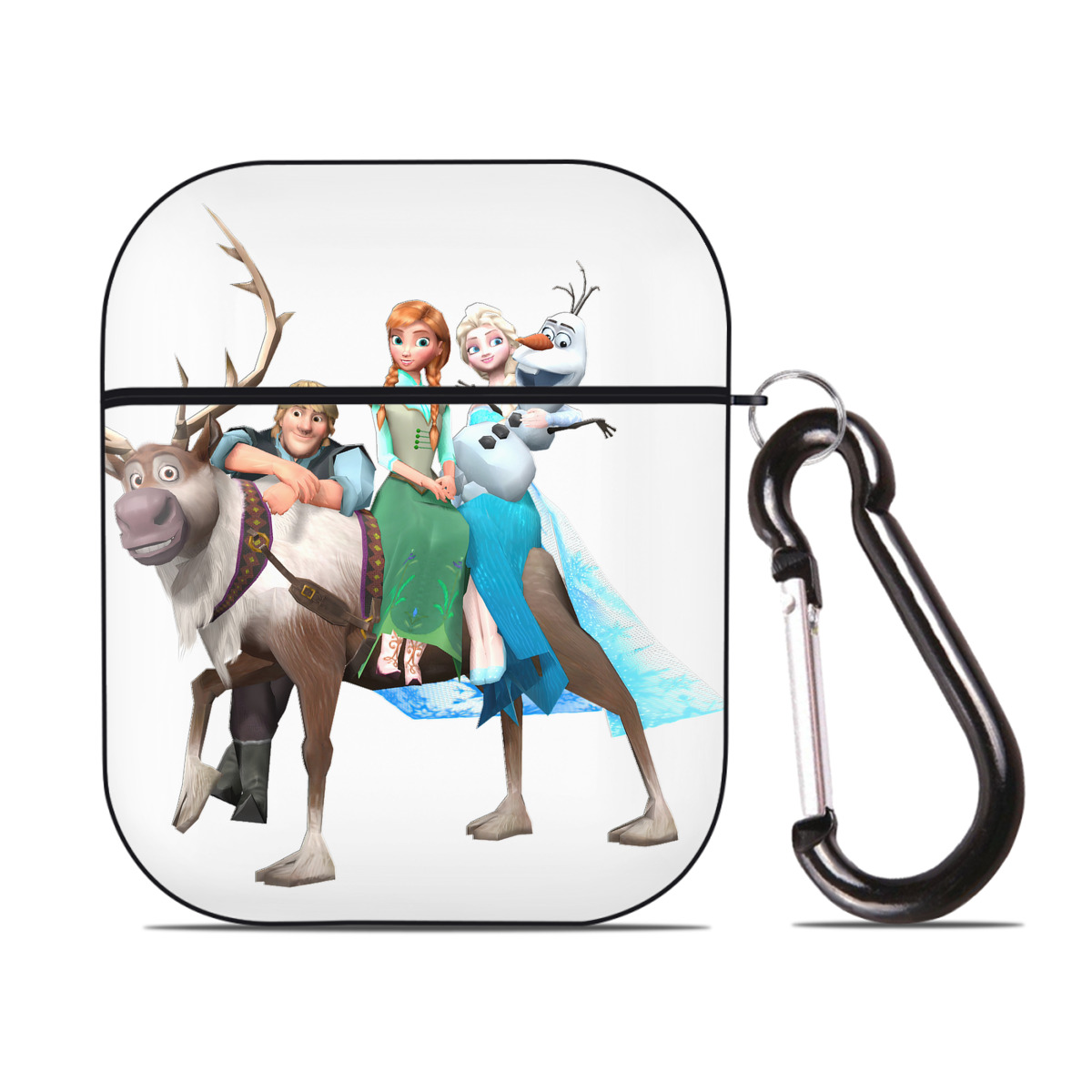 （画像用） アナと雪の女王 アンナ エルサ Frozen Anna Elsa AirPods 第2世代保護ケース ハードシェル ブラック 耐衝撃・防指紋・カラビナ付き