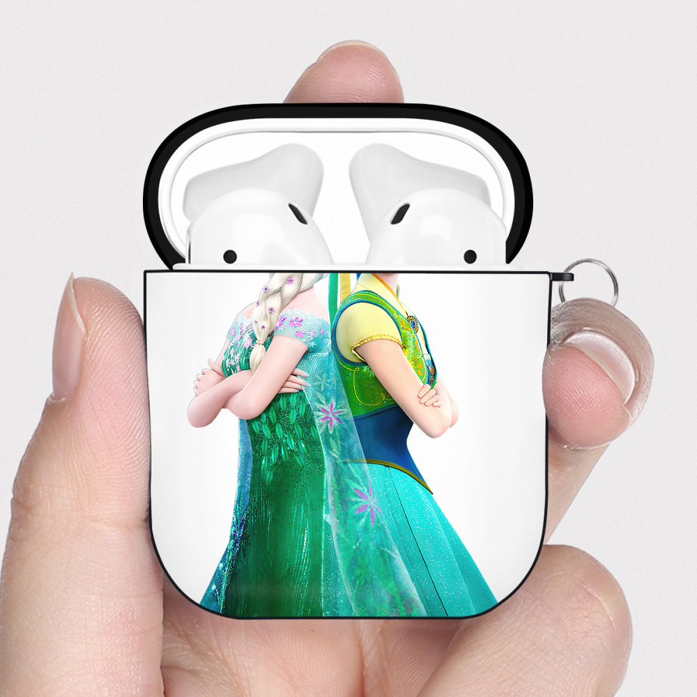 （画像用） アナと雪の女王 アンナ エルサ Frozen Anna Elsa AirPods 第2世代保護ケース ハードシェル ブラック 耐衝撃・防指紋・カラビナ付き