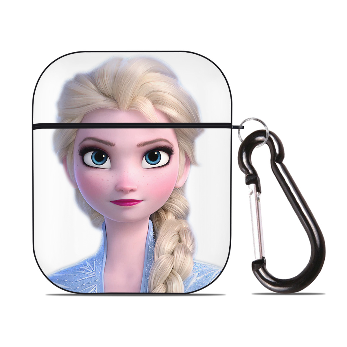 （画像用） アナと雪の女王 アンナ エルサ Frozen Anna Elsa AirPods 第2世代保護ケース ハードシェル ブラック 耐衝撃・防指紋・カラビナ付き