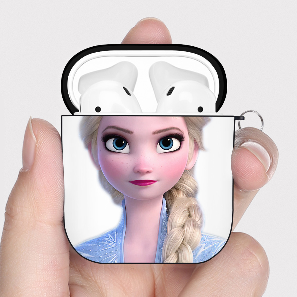 （画像用） アナと雪の女王 アンナ エルサ Frozen Anna Elsa AirPods 第2世代保護ケース ハードシェル ブラック 耐衝撃・防指紋・カラビナ付き