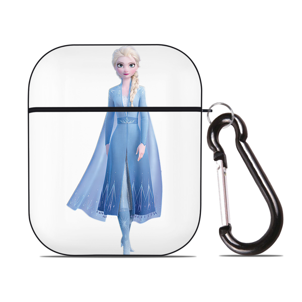 （画像用） アナと雪の女王 アンナ エルサ Frozen Anna Elsa AirPods 第2世代保護ケース ハードシェル ブラック 耐衝撃・防指紋・カラビナ付き