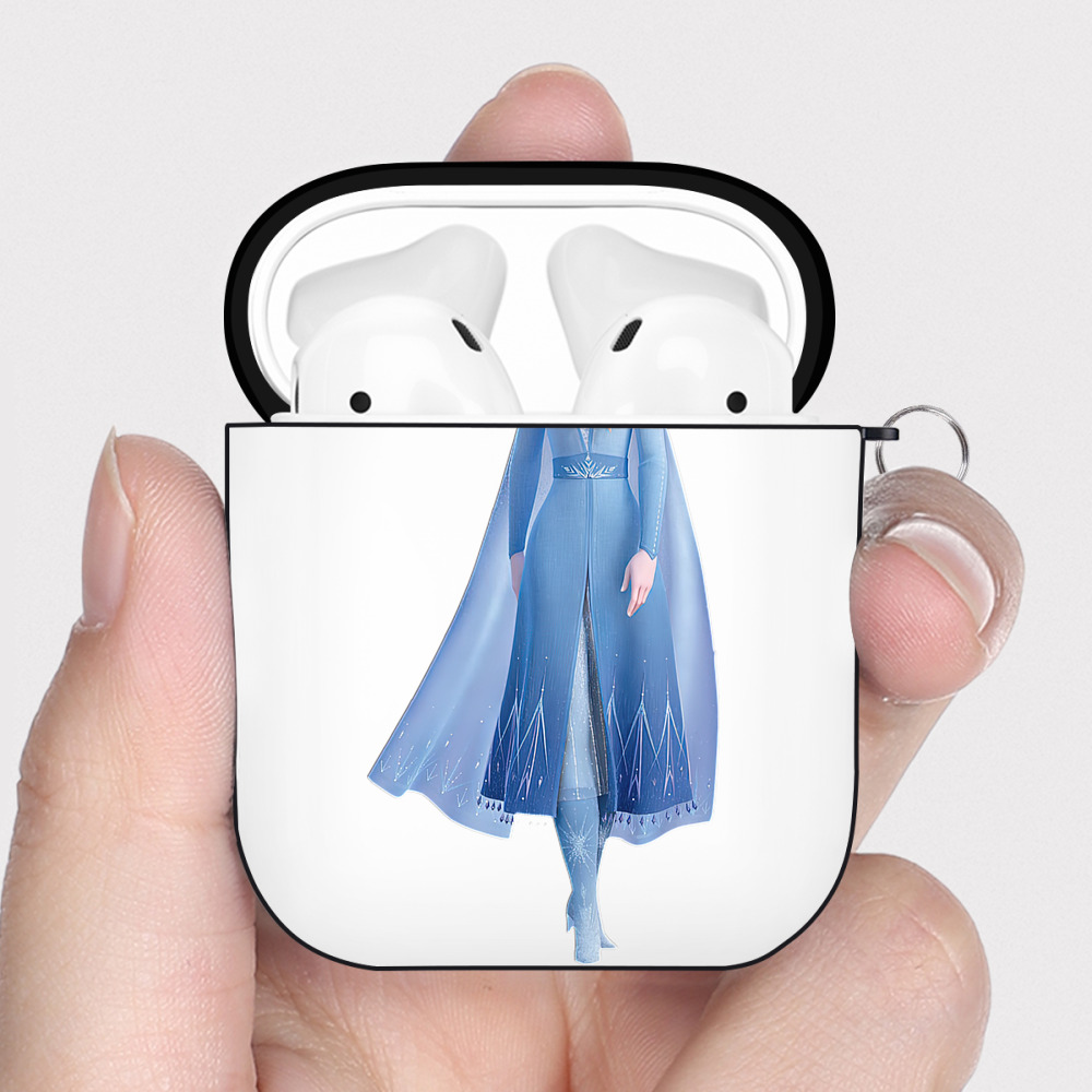 （画像用） アナと雪の女王 アンナ エルサ Frozen Anna Elsa AirPods 第2世代保護ケース ハードシェル ブラック 耐衝撃・防指紋・カラビナ付き