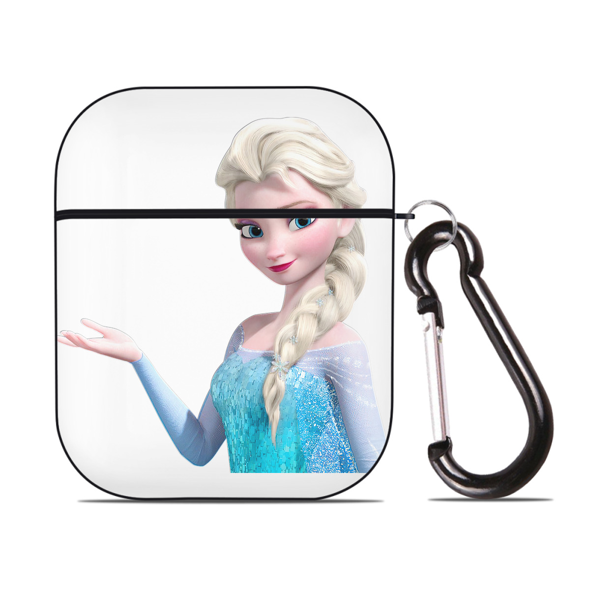 （画像用） アナと雪の女王 アンナ エルサ Frozen Anna Elsa AirPods 第2世代保護ケース ハードシェル ブラック 耐衝撃・防指紋・カラビナ付き